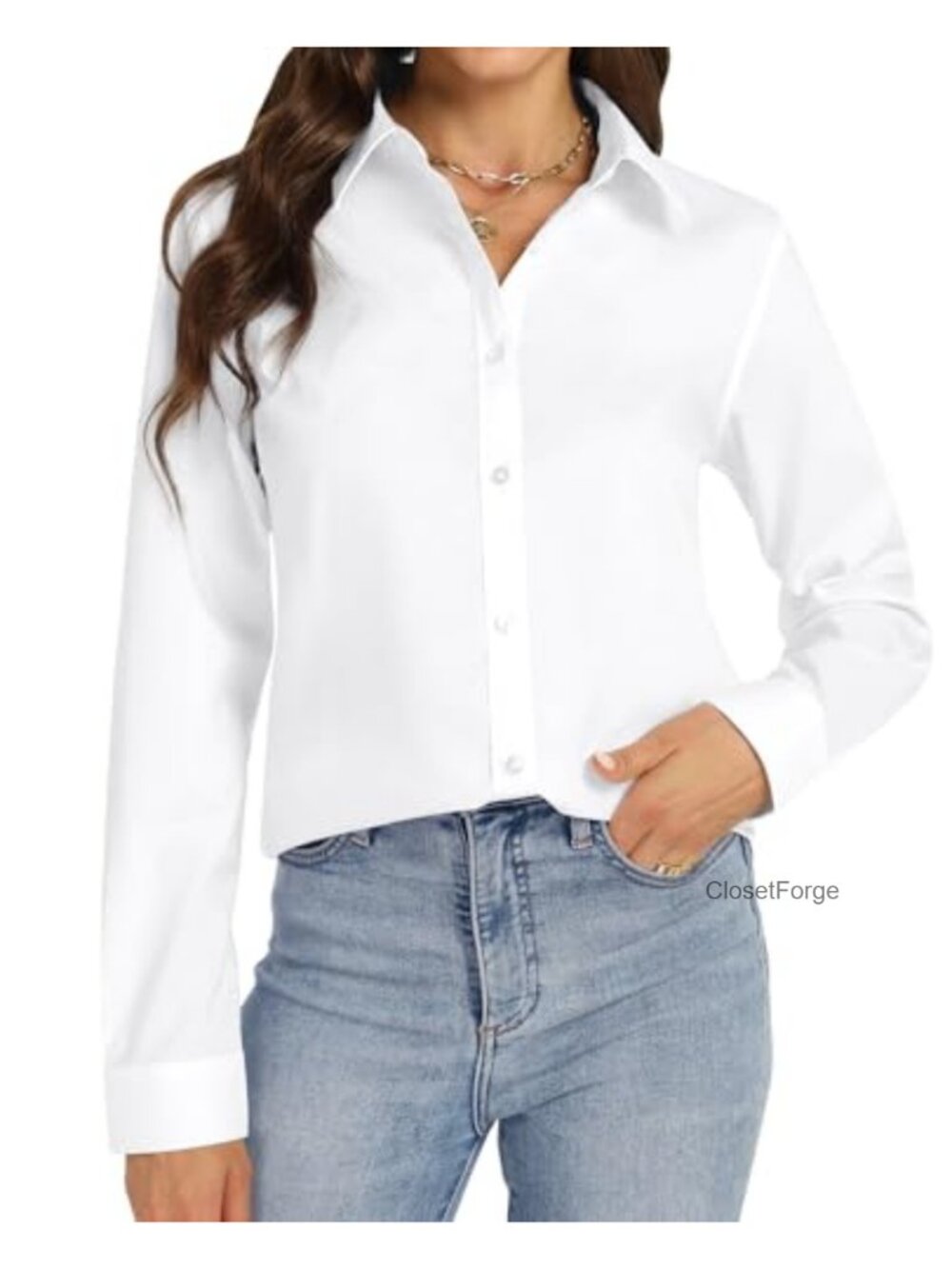 Women's Button Down Long Sleeve Shirt Stretch Collared Blouse
